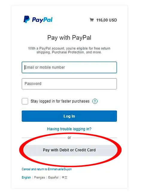 Paying with a credit card via PayPal without an account